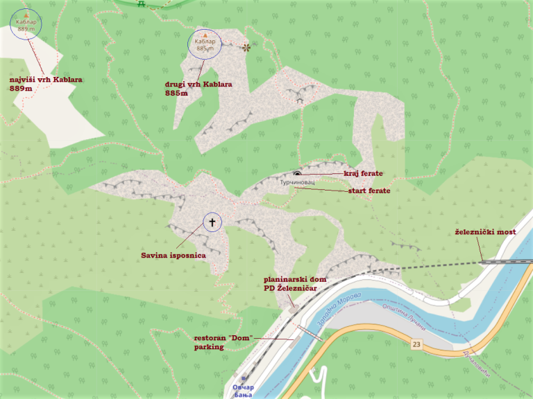 Via ferrata Turčinovac - Važne tačke na mapi